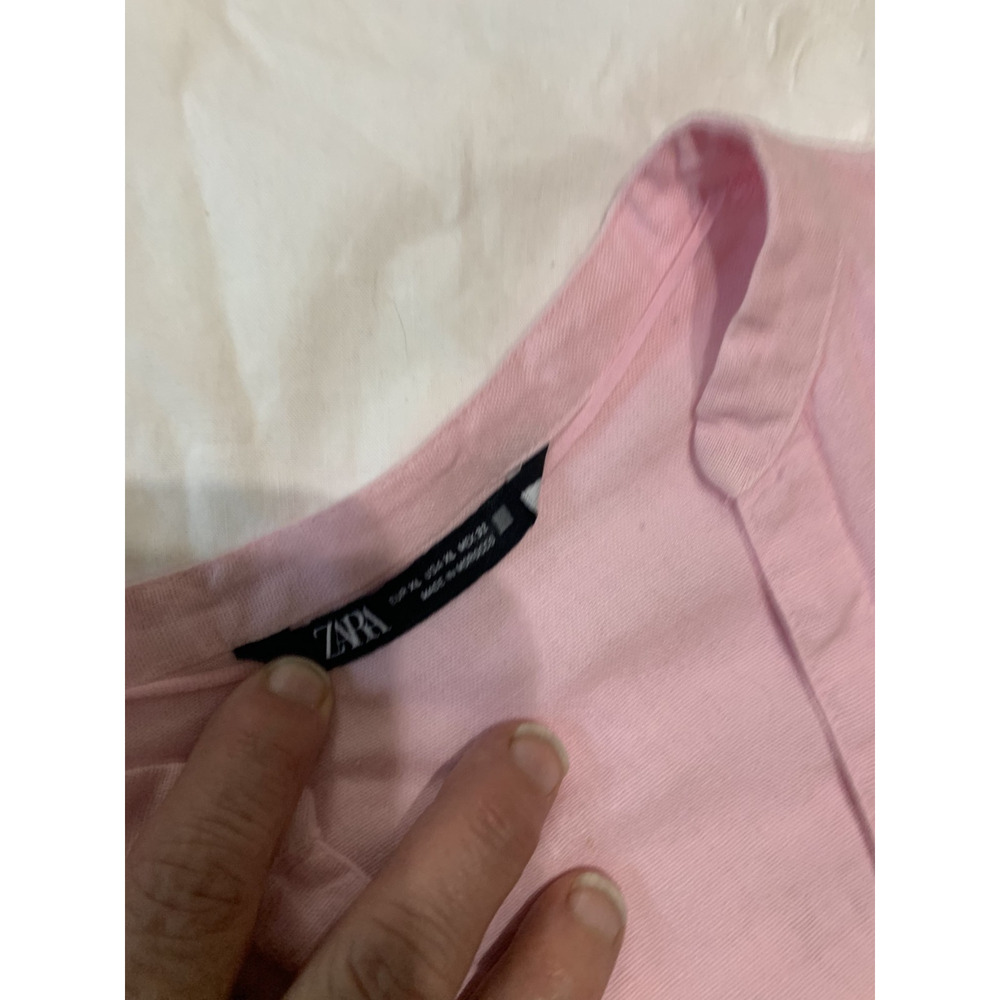 Zara Linen blend Light Pink Button-Down Shirt Size XL Beachy Resort - Picture 7 of 11